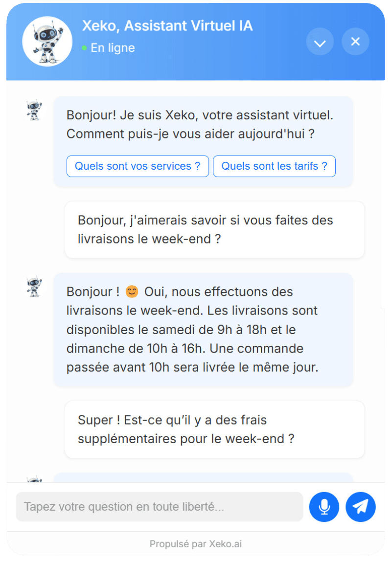 Chatbot IA Xeko : réponses personnalisées et contextuelles en temps réel